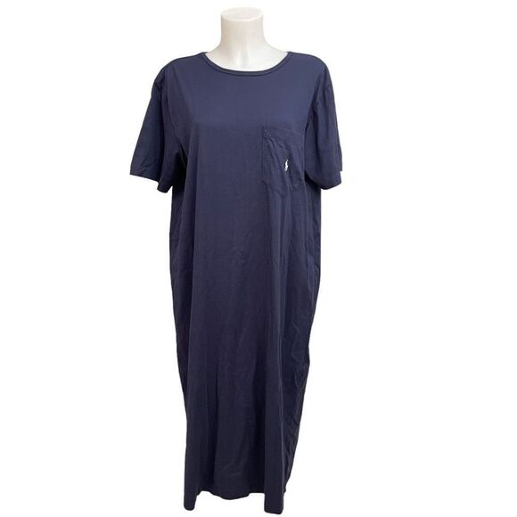 RALPH LAUREN VINTAGE Classic‎ Navy Blue Midi T-Shirt Dress Shift Dress sz Medium - Picture 1 of 8